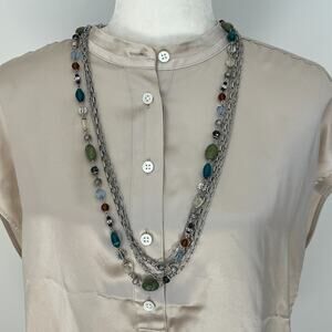 Premier Designs Costa Rica Necklace Multi Strand Green Blue Brown Beads